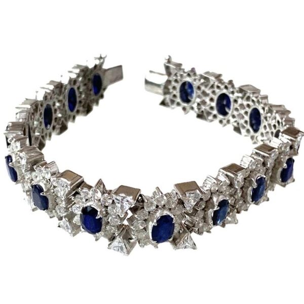 Blue Sapphire Statement Bracelet 925 Sterling Silver