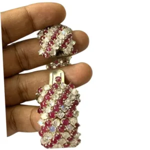 Vintage Ruby & Rainbow Moonstone Statement Bracelet