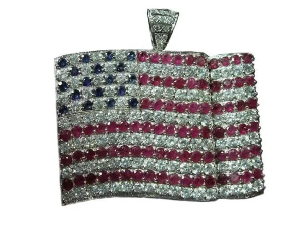 American Flag Pendant Necklace Wavy USA Flag Charm