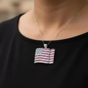 American Flag Pendant Necklace Wavy USA Flag Charm