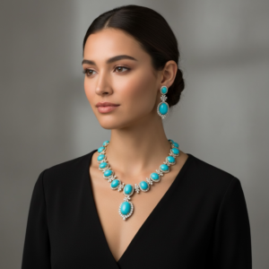 Elegant Turquoise & CZ Statement Necklace Set