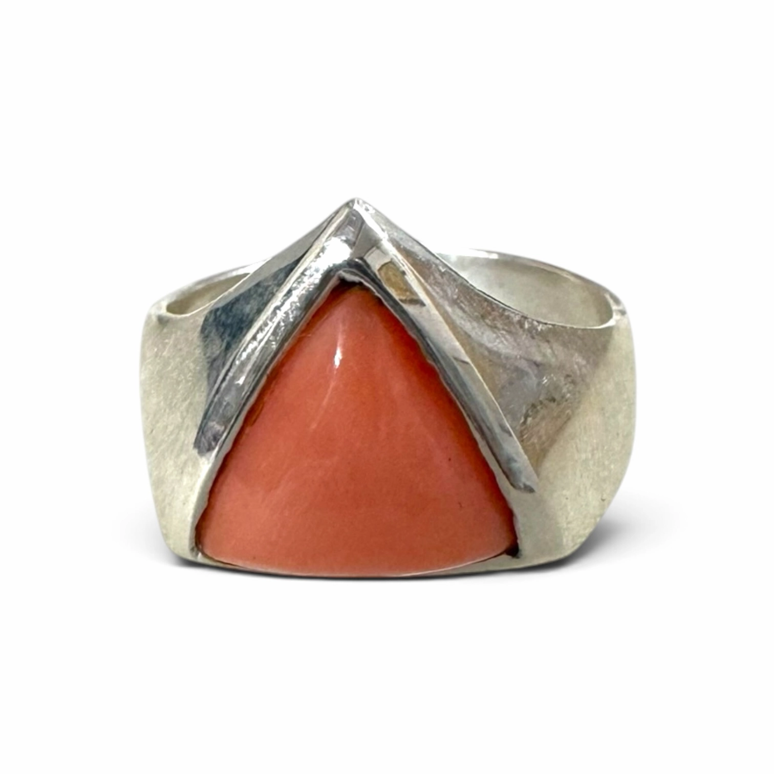 Natural Peach Coral Triangular Ring (2) Natural Peach Coral Triangular Ring