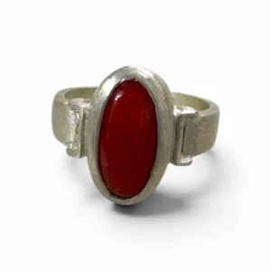 Natural Red Coral Oval Cabochon Ring