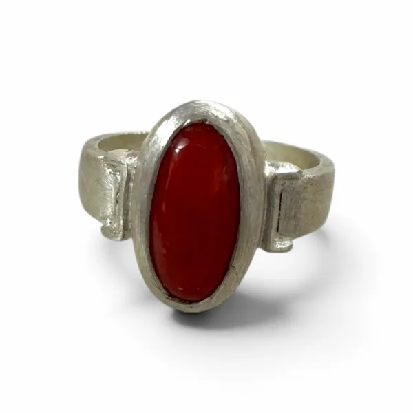 Natural Red Coral Oval Cabochon Ring