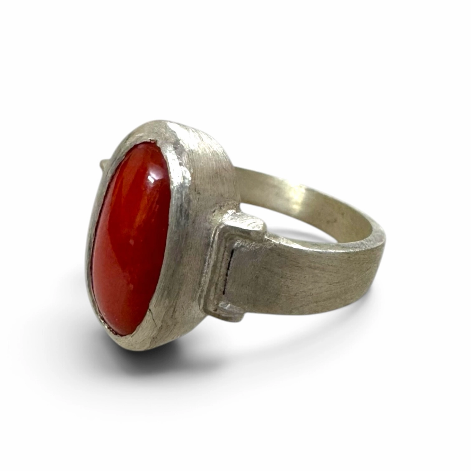 Natural Red Coral Oval Cabochon Ring (3) Natural Red Coral Oval Cabochon Ring
