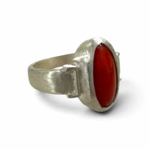 Natural Red Coral Oval Cabochon Ring