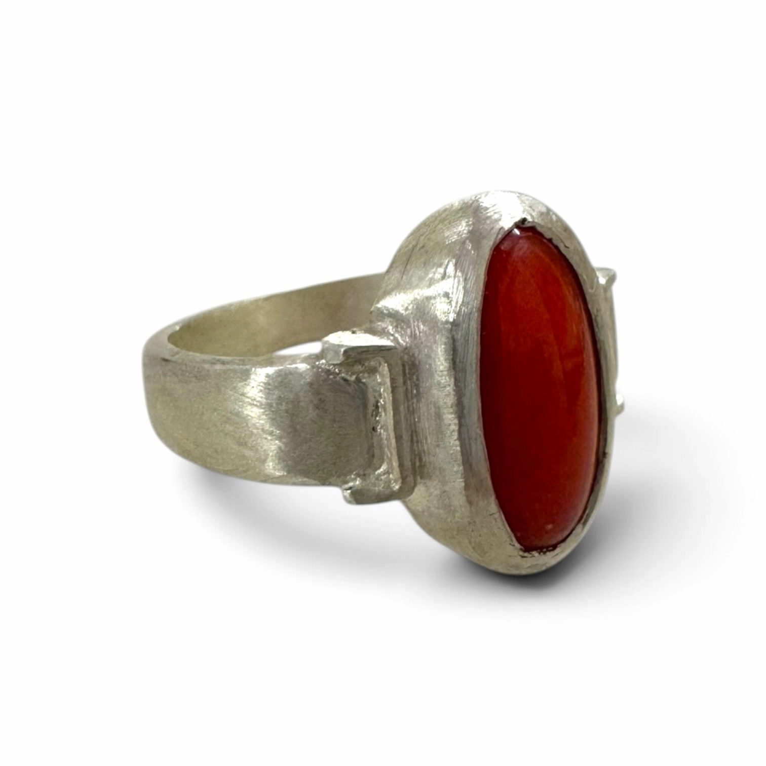 Natural Red Coral Oval Cabochon Ring (4) Natural Red Coral Oval Cabochon Ring