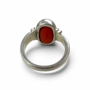 Natural Red Coral Oval Cabochon Ring in 925 Sterling Silver