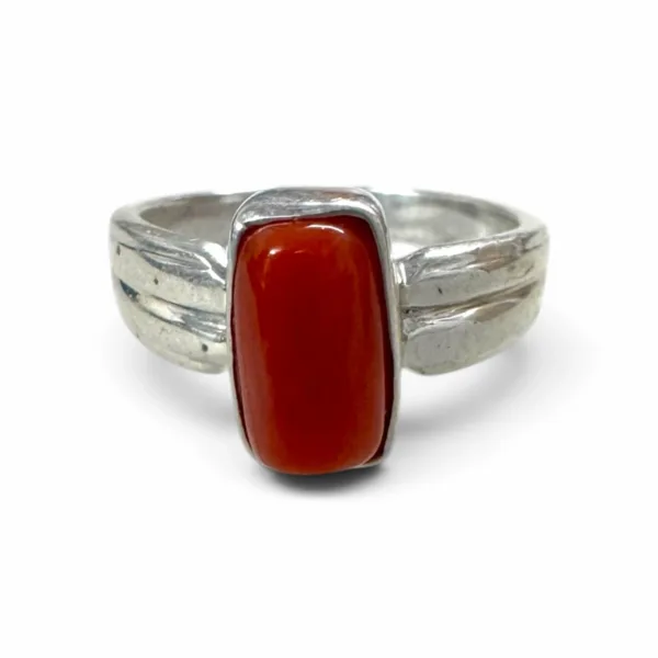 Natural Red Coral Rectangular Ring