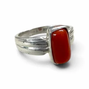 Natural Red Coral Rectangular Ring