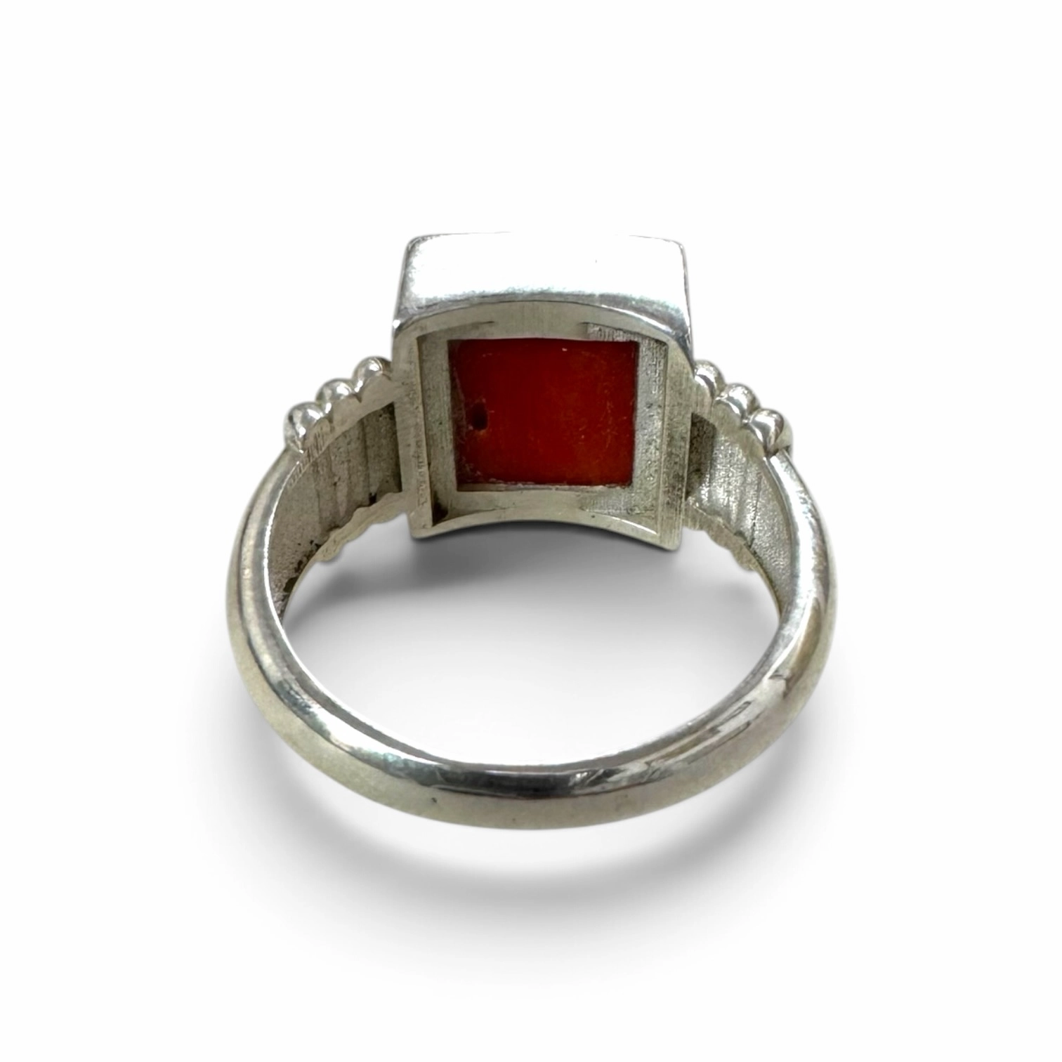 Natural Red Coral Square Ring (1) Natural Red Coral Square Ring