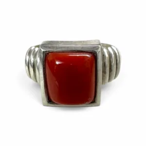Natural Red Coral Square Ring