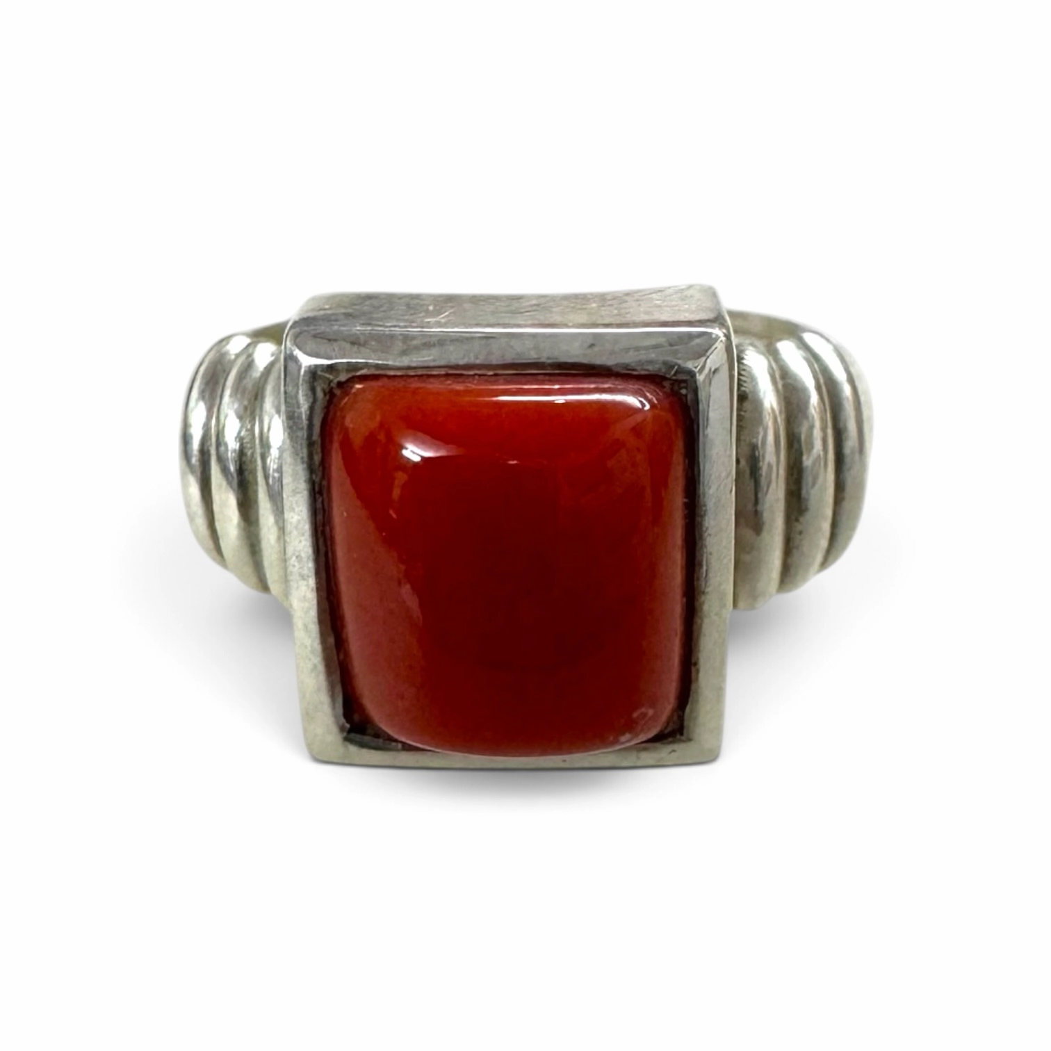 Natural Red Coral Square Ring (2) Natural Red Coral Square Ring