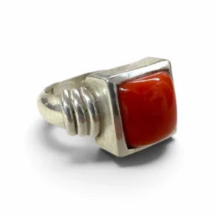 Natural Red Coral Square Ring