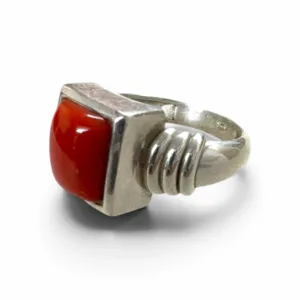 Natural Red Coral Square Ring