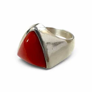 Natural Red Coral Triangular Ring