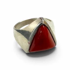 Natural Red Coral Triangular Ring