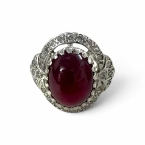 Natural Ruby Cabochon Ring in 925 Sterling Silver