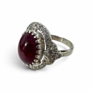 Natural Ruby Cabochon Ring in 925 Sterling Silver